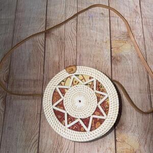 Ameril Round Rattan Woven Handbag with Batik Lining